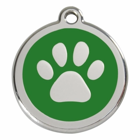 Stainless Steel And Enamel Paw Print Green Dog ID Tag