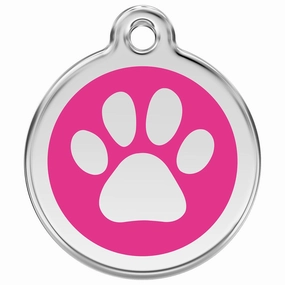 Stainless Steel And Enamel Paw Print Hot Pink Dog ID Tag