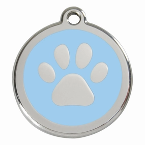 Stainless Steel And Enamel Paw Print Light Blue Dog ID Tag