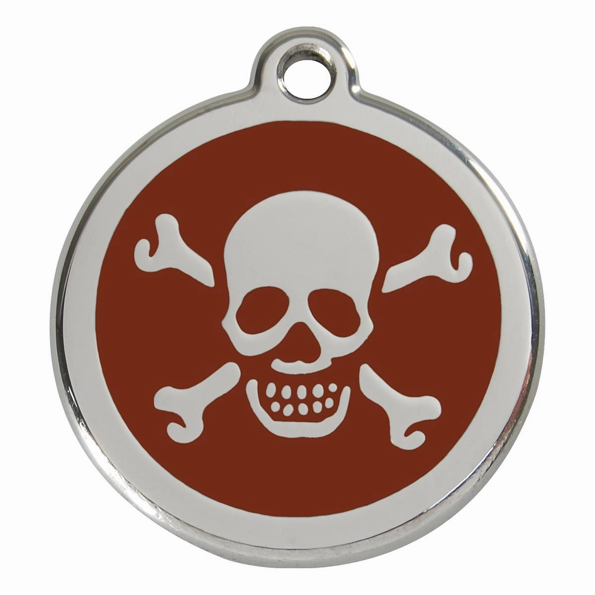 Stainless Steel And Enamel Skull And Crossbones Brown Dog ID Tag