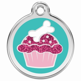 Stainless Steel And Glitter Enamel Cupcake Dog ID Tag