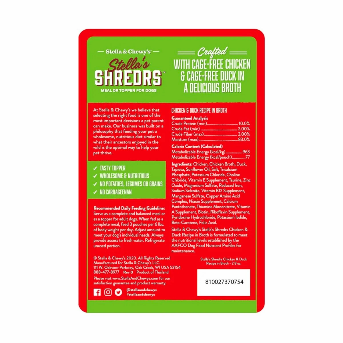 Stella & Chewy's - Stella's Shredrs For Dogs - Chicken & Duck Recipe in Broth 2.8oz