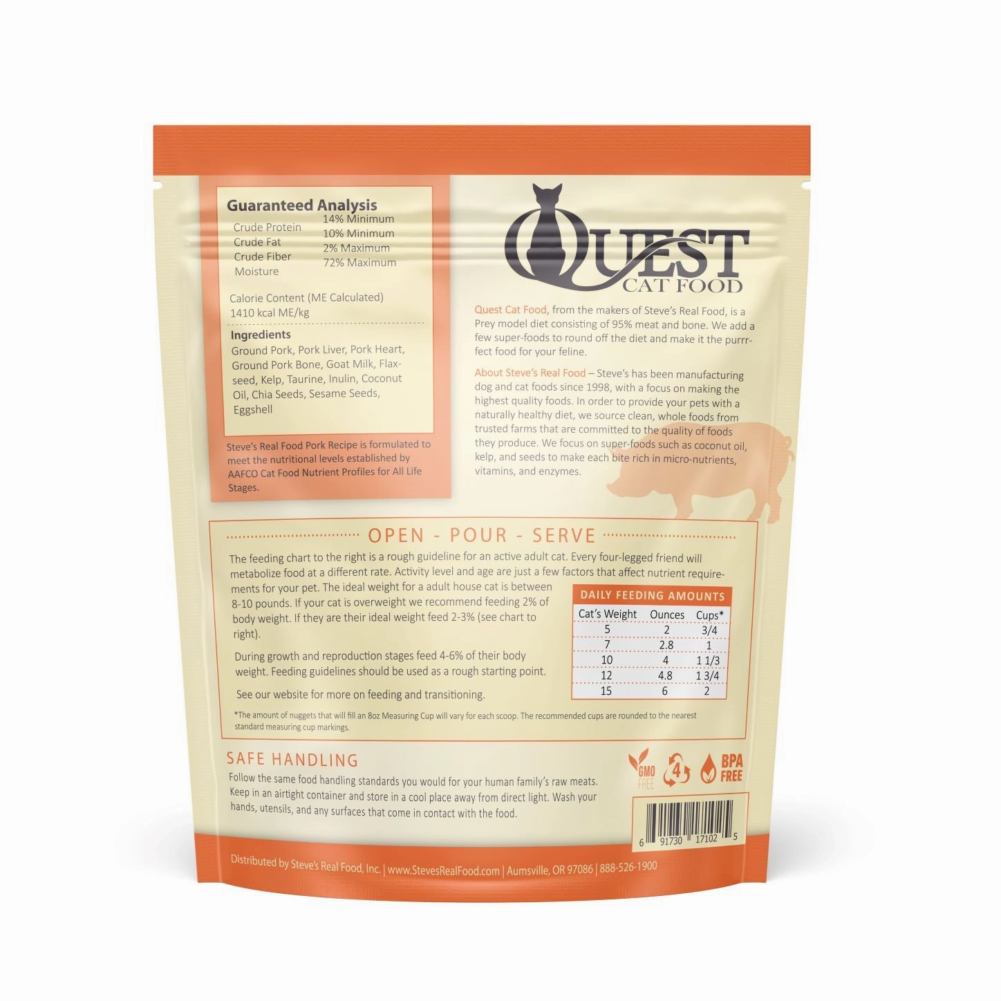 Steve's Real Food Quest Raw Frozen Pork Diet Food for Cats