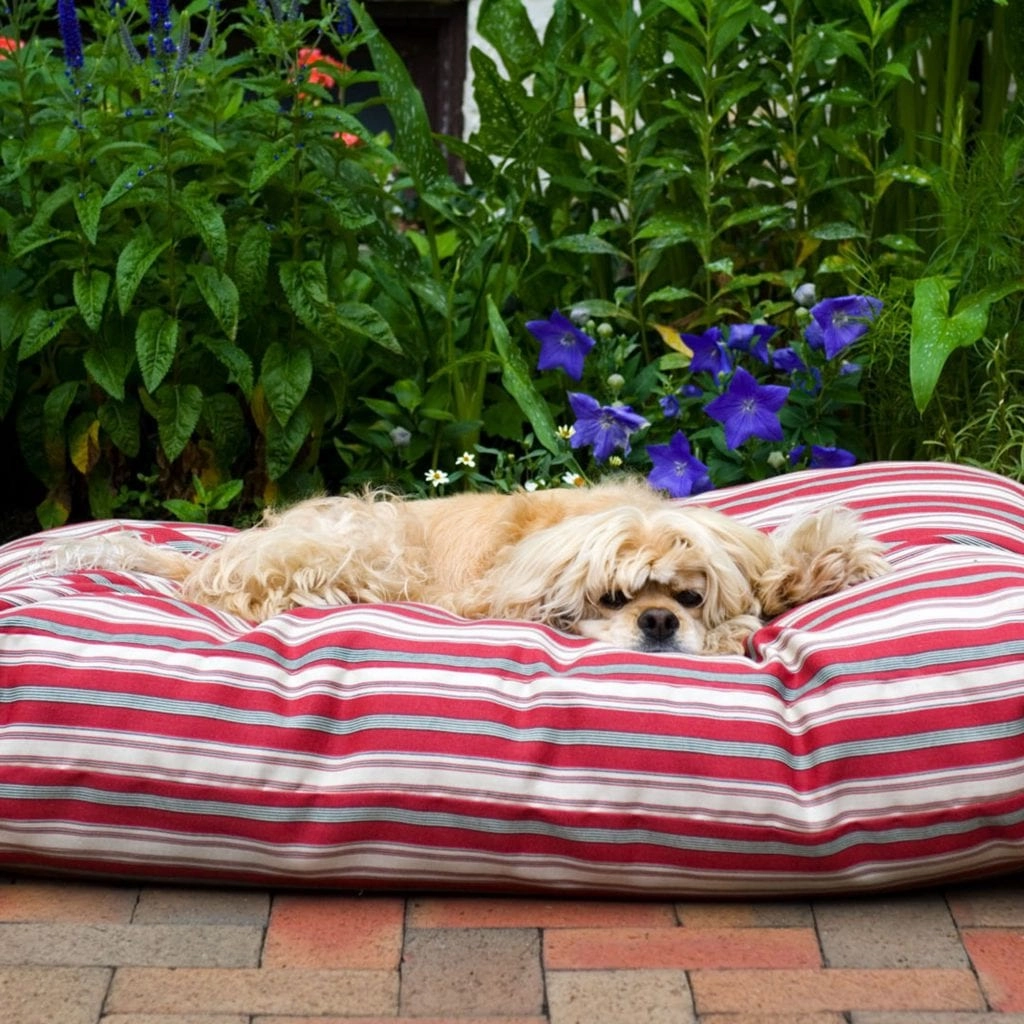 Striped Faux Gusset Indoor/Outdoor Dog Bed Red