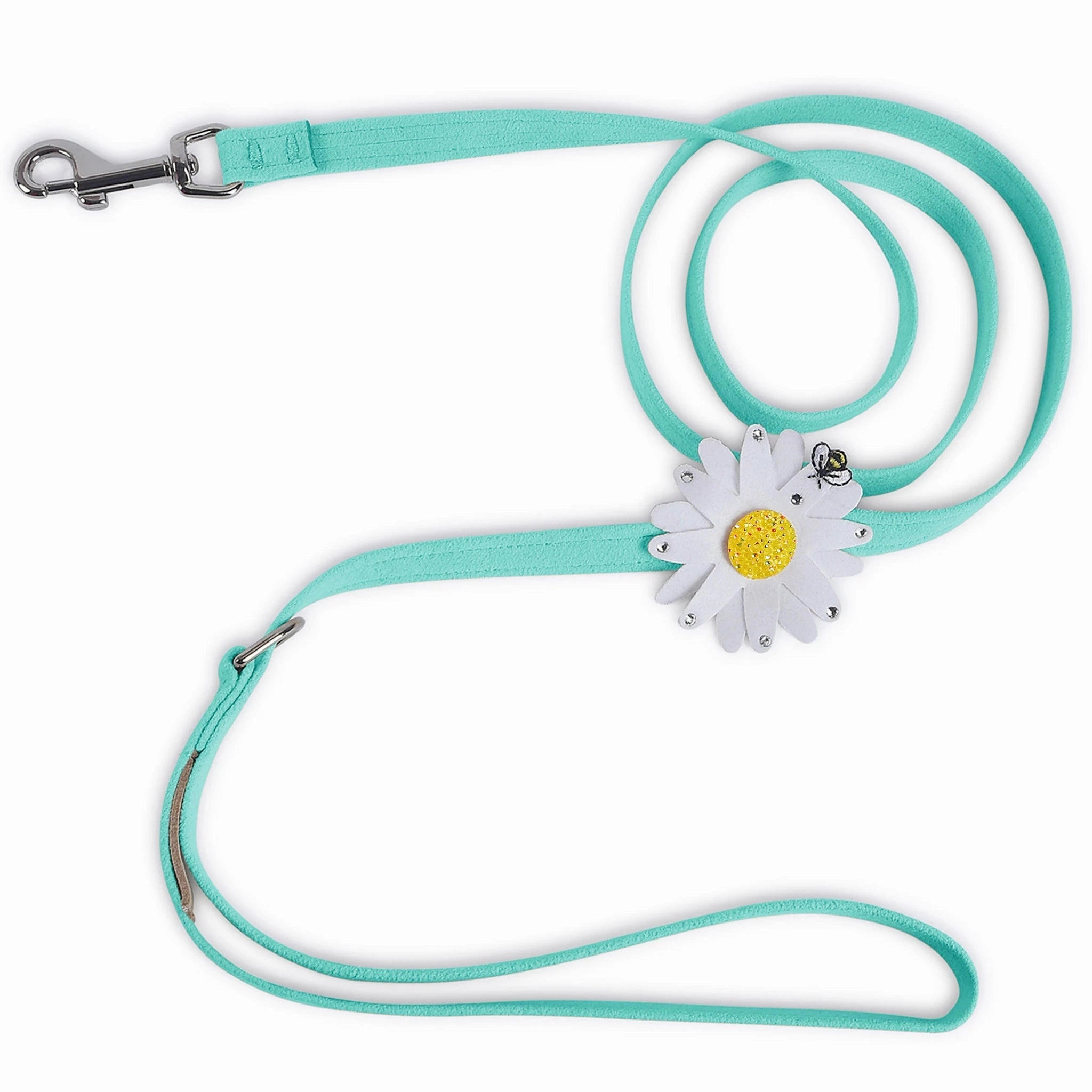 Susan Lanci Large Daisy with AB Crystal Ultrasuede Dog Leashes - Many Colors
