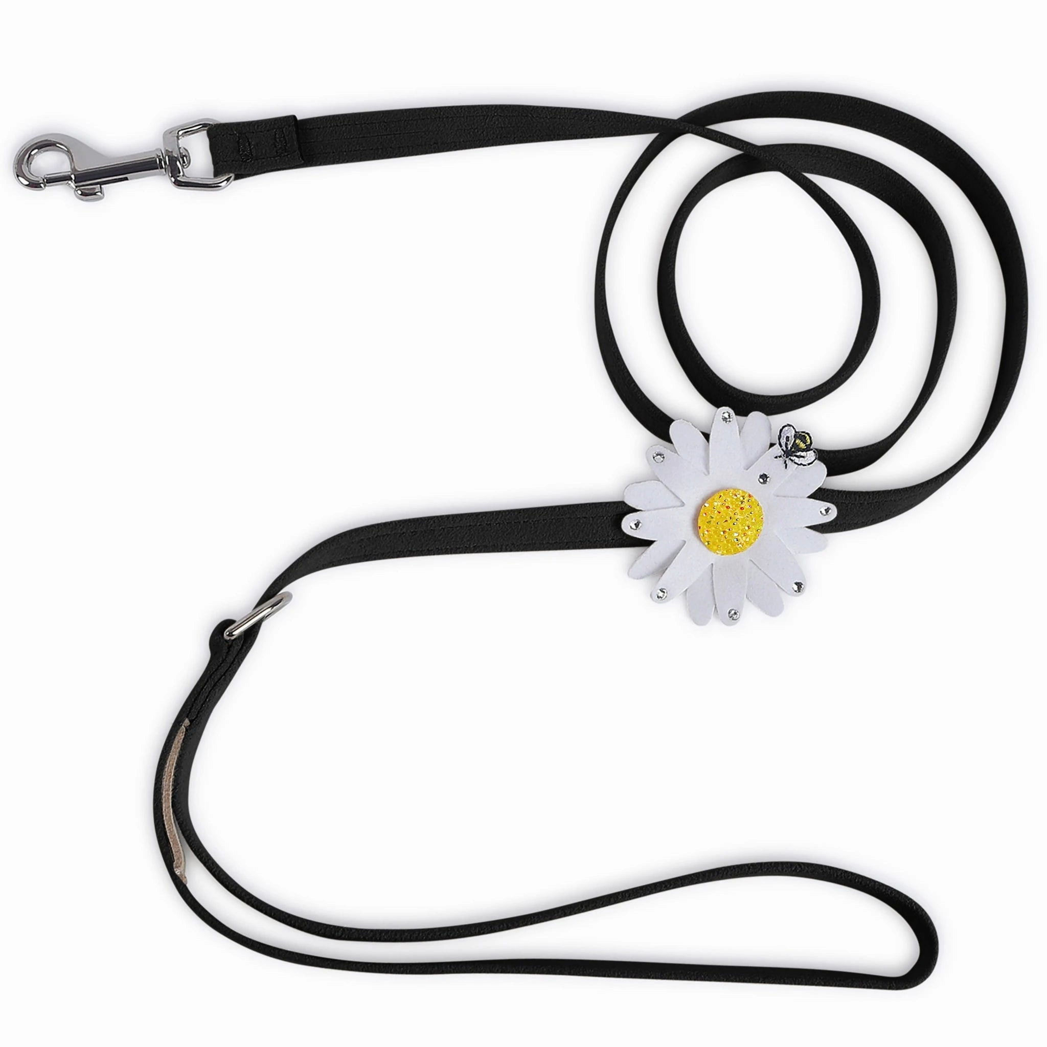 Susan Lanci Large Daisy with AB Crystal Ultrasuede Dog Leashes - Many Colors