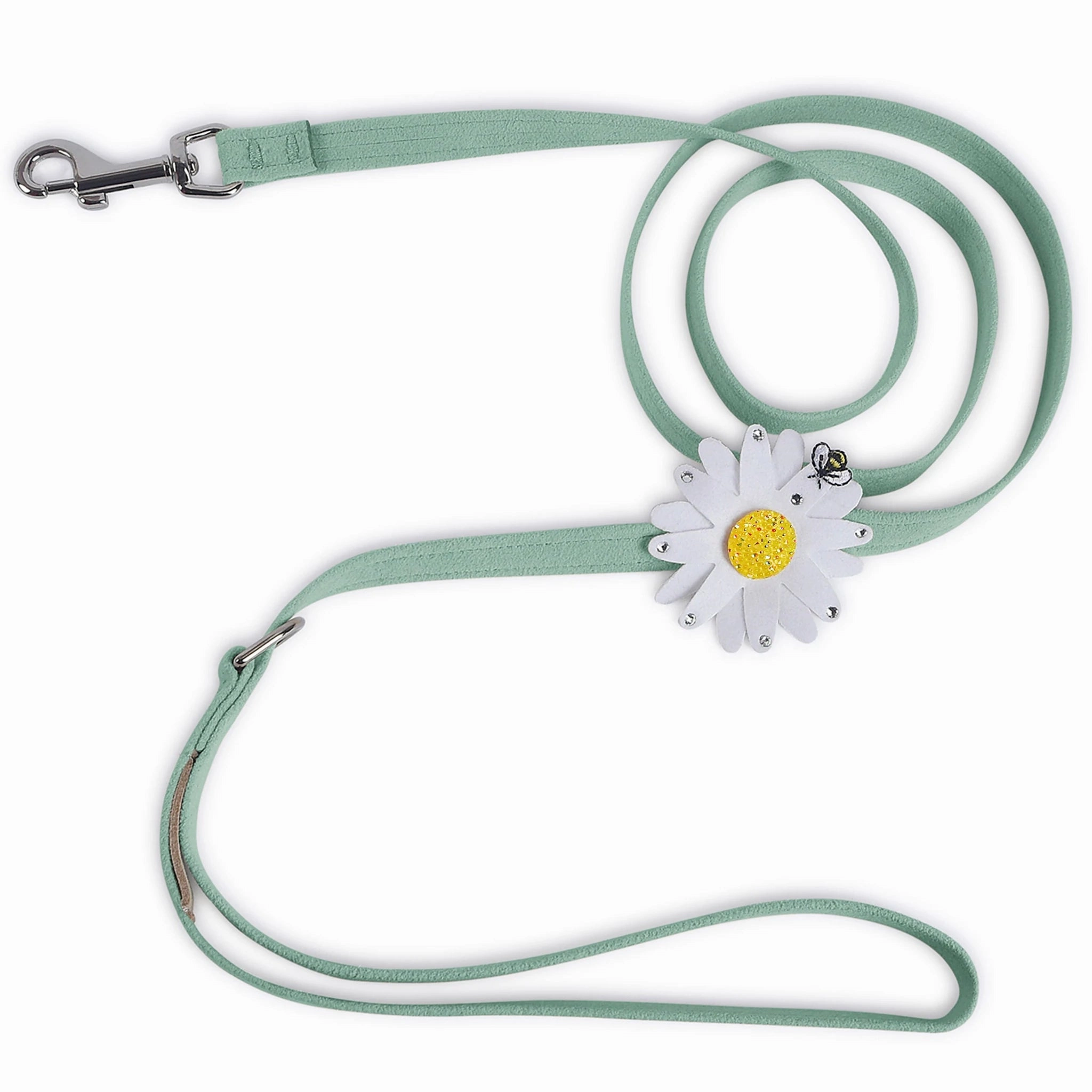 Susan Lanci Large Daisy with AB Crystal Ultrasuede Dog Leashes - Many Colors