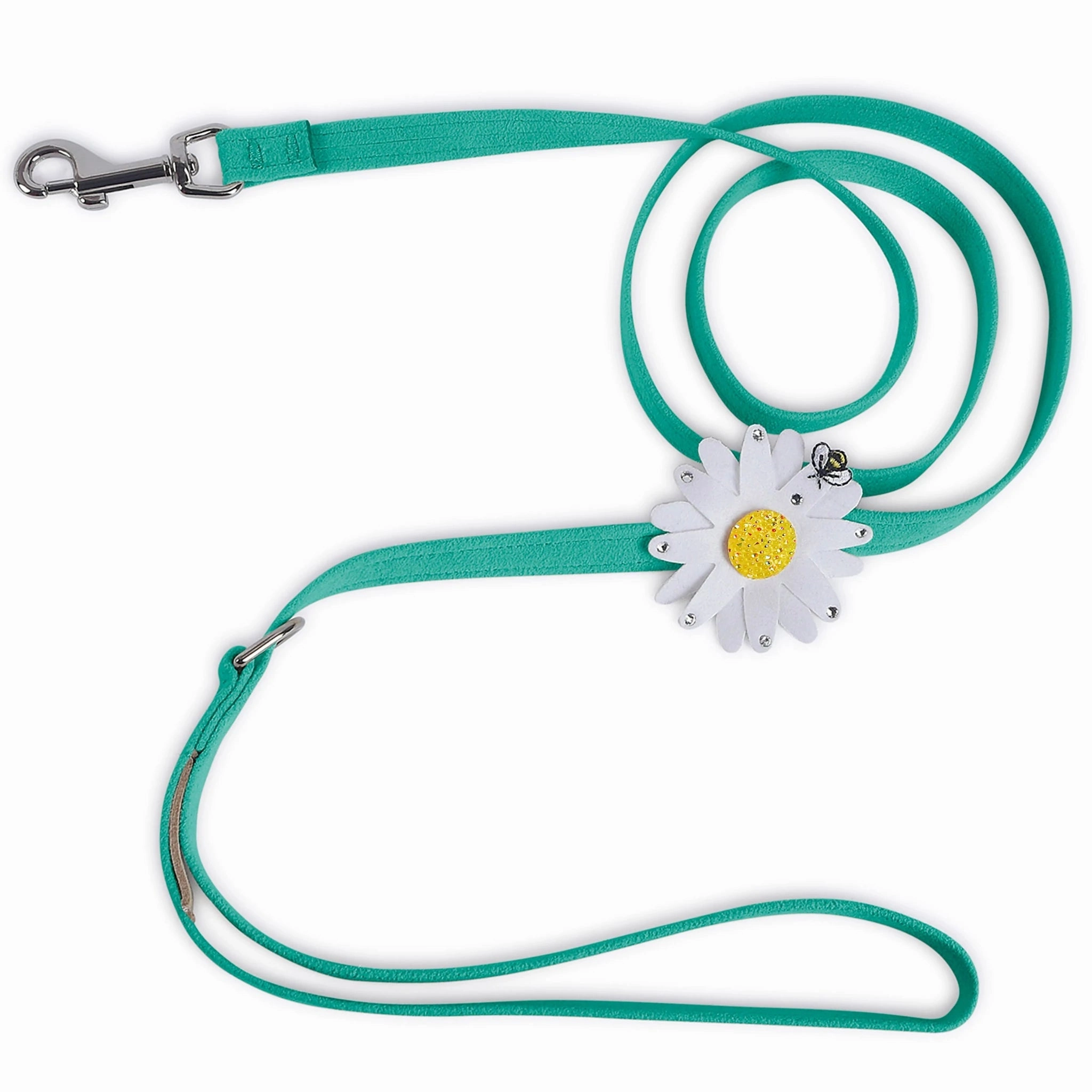 Susan Lanci Large Daisy with AB Crystal Ultrasuede Dog Leashes - Many Colors