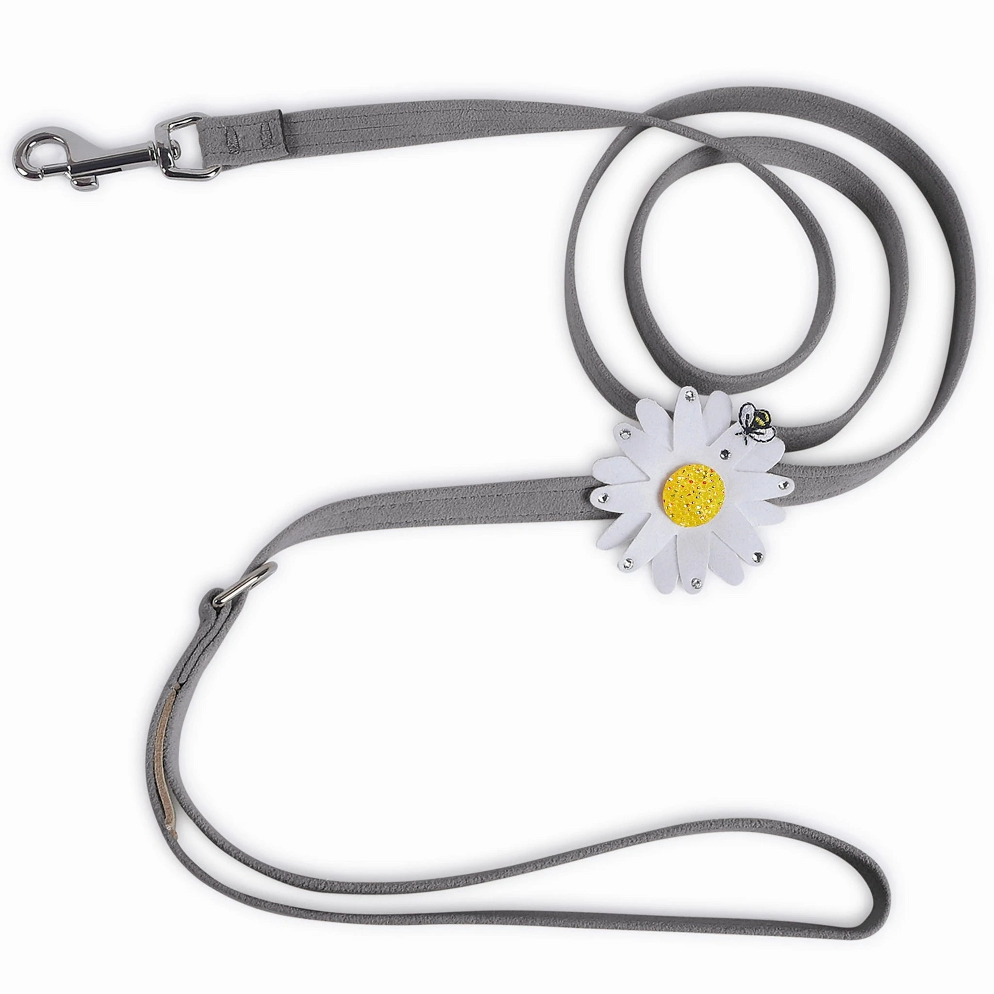 Susan Lanci Large Daisy with AB Crystal Ultrasuede Dog Leashes - Many Colors