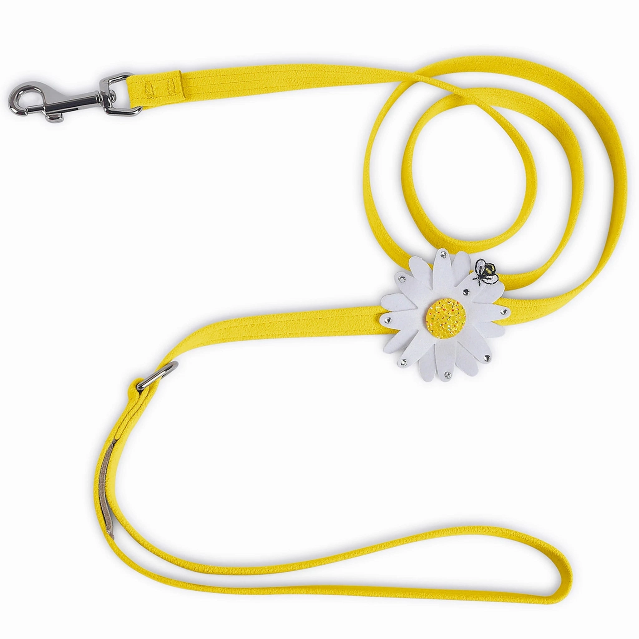 Susan Lanci Large Daisy with AB Crystal Ultrasuede Dog Leashes - Many Colors