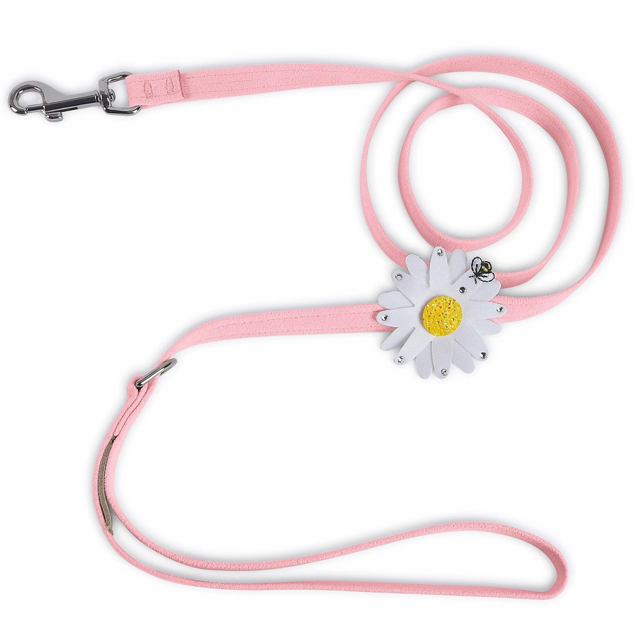 Susan Lanci Large Daisy with AB Crystal Ultrasuede Dog Leashes - Many Colors