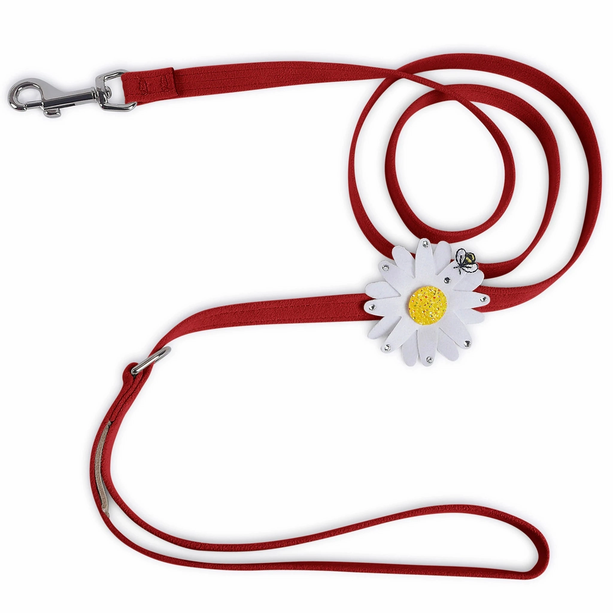 Susan Lanci Large Daisy with AB Crystal Ultrasuede Dog Leashes - Many Colors