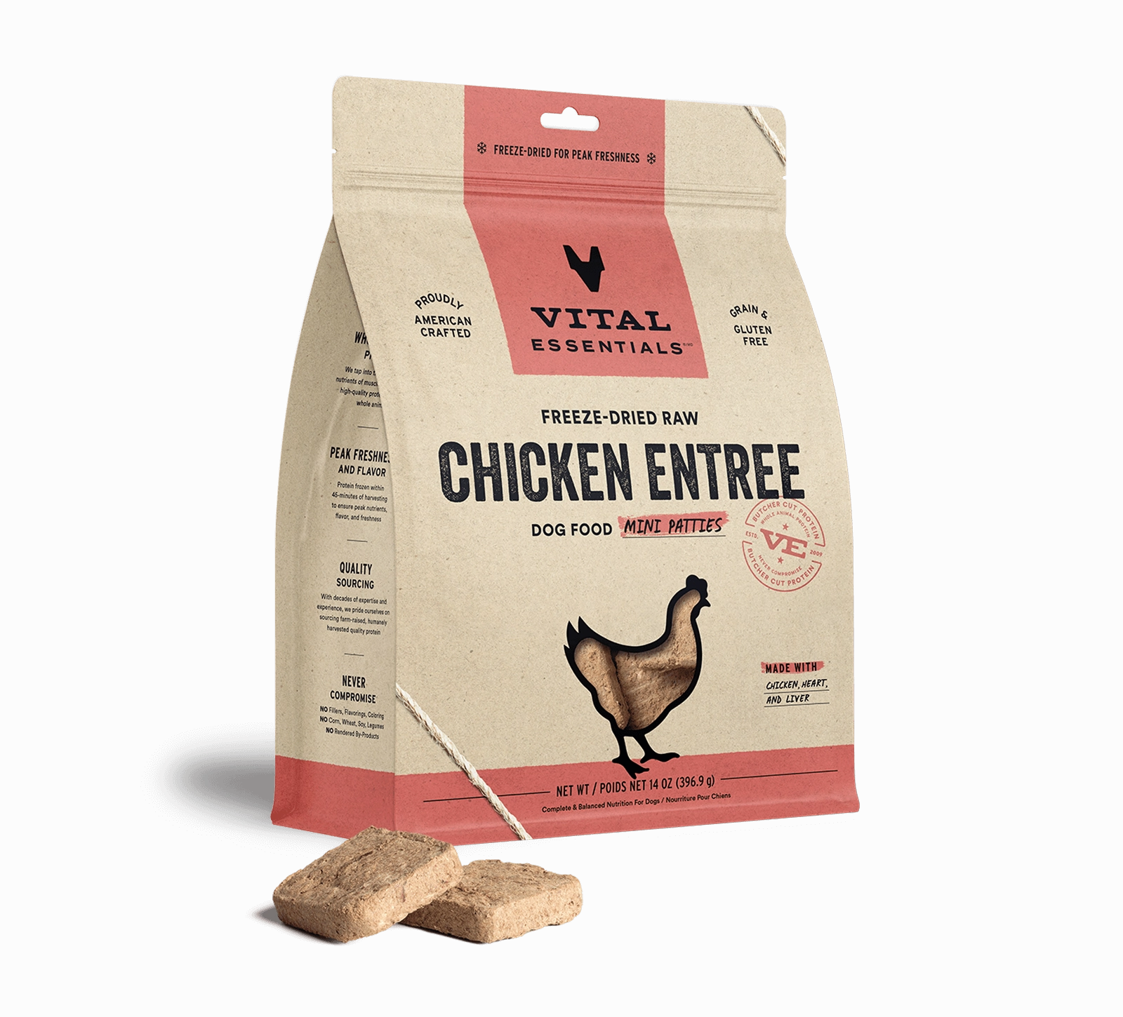 Vital Essentials Chicken Entree Mini Patties Freeze-Dried Raw Dog Food