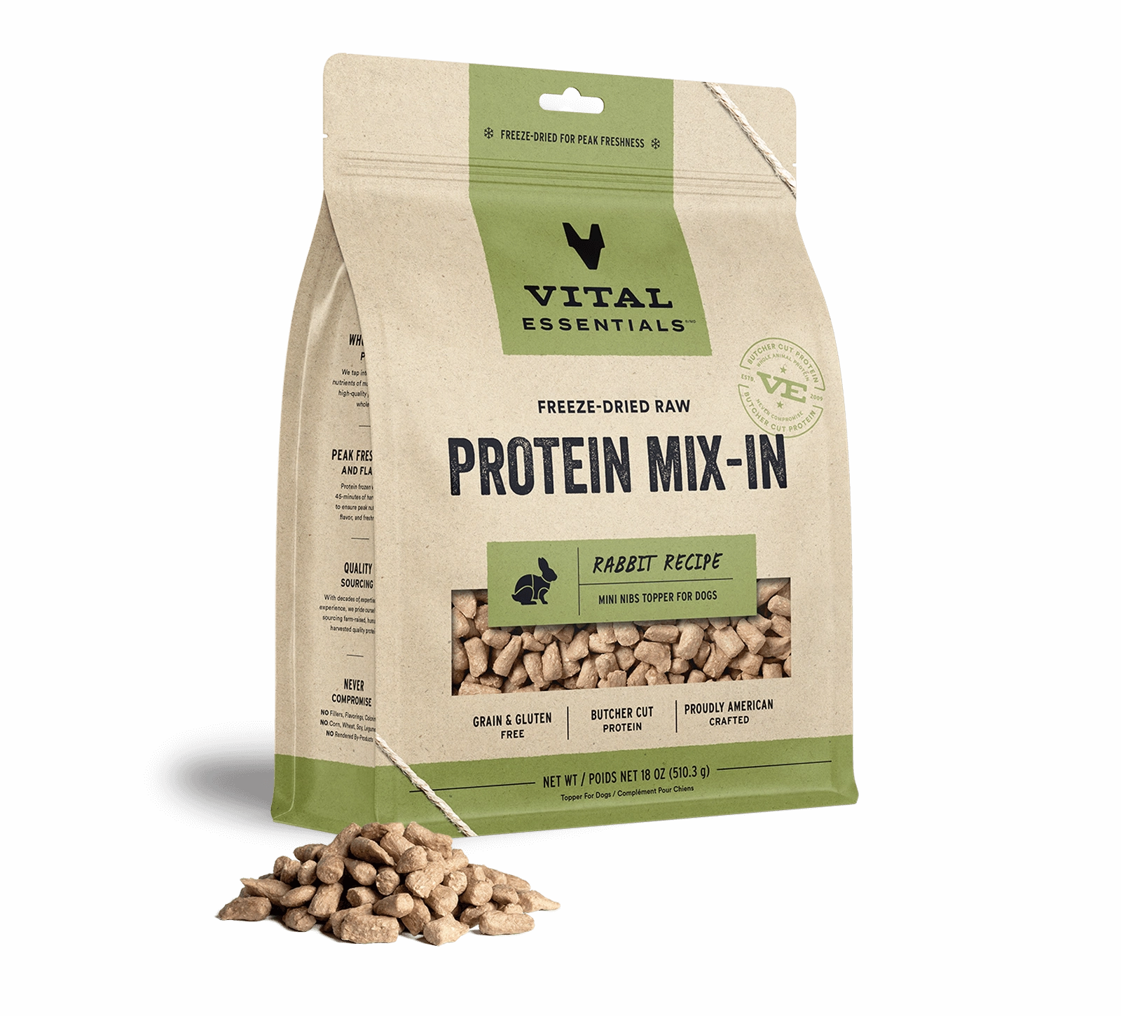 Vital Essentials Rabbit Recipe Freeze-Dried Raw Protein Mix-In Mini Nibs Topper For Dogs
