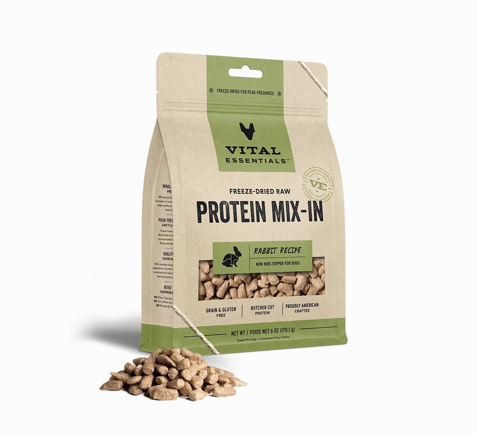 Vital Essentials Rabbit Recipe Freeze-Dried Raw Protein Mix-In Mini Nibs Topper For Dogs