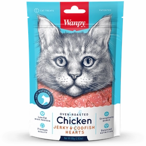 Wanpy Cat Oven-Roasted Chicken Jerky & Codfish Hearts 80g