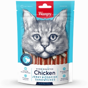 Wanpy Cat Oven-Roasted Chicken Jerky & Codfish Sandwiches 80g