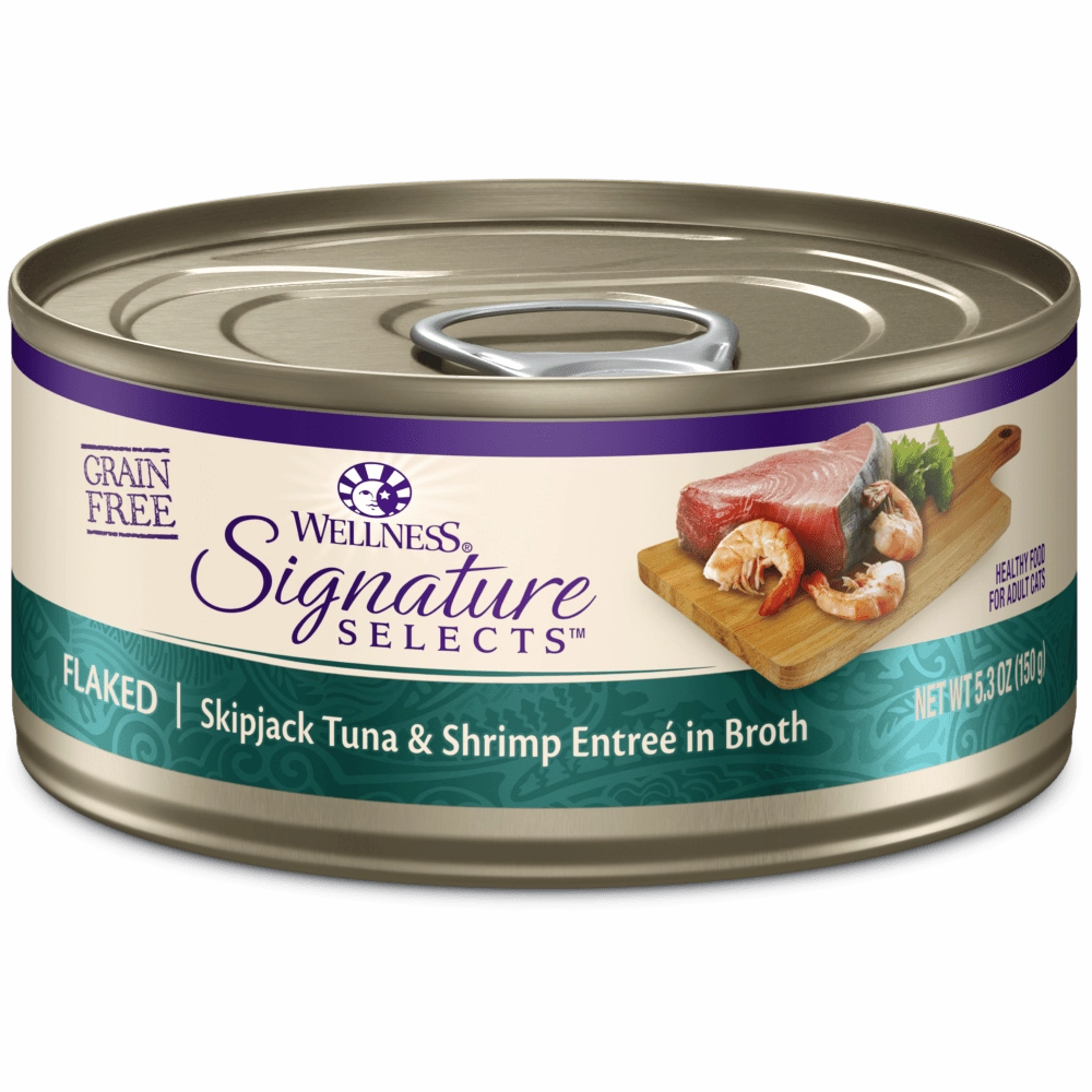 Wellness Signature Selects Grain Free Natural Skipjack Tuna with Shrimp Entree in Broth Wet Canned Cat Food