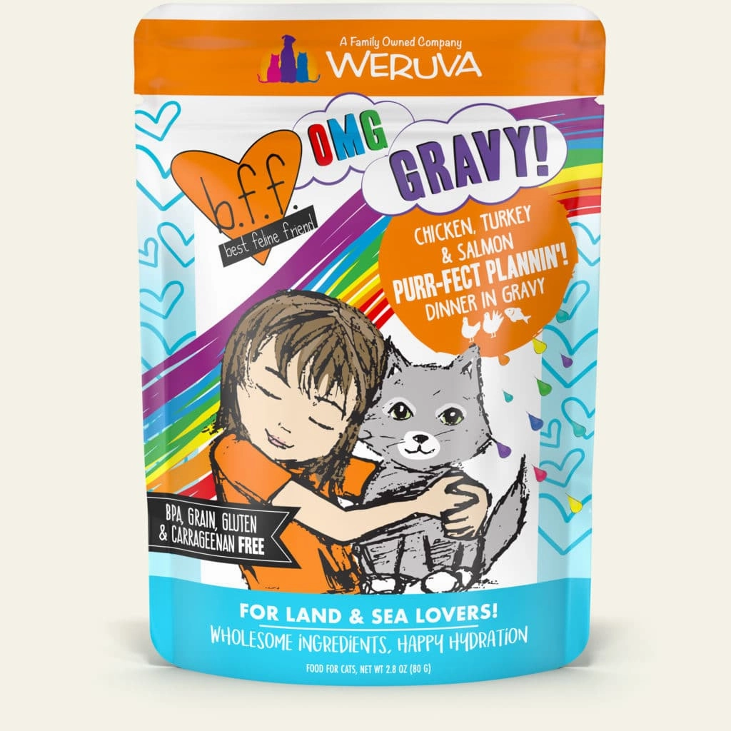 Weruva BFF Oh My Gravy Purr-Fect Plannin Grain Free Chicken, Turkey, & Salmon in Gravy Wet Cat Food Pouch