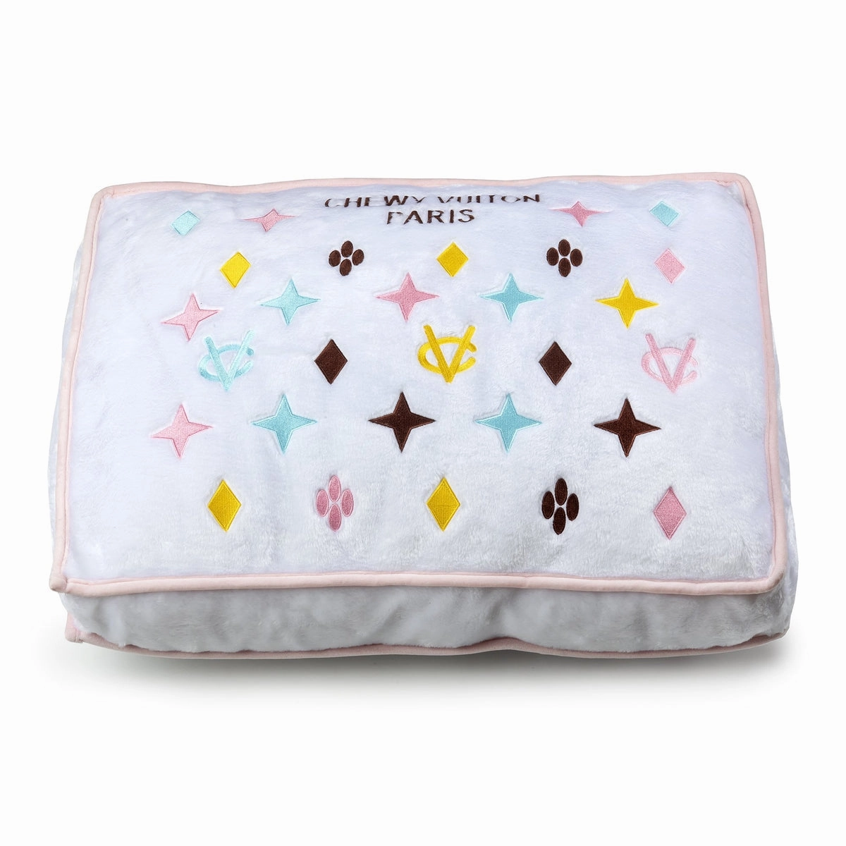 White Chewy Vuiton Dog Bed