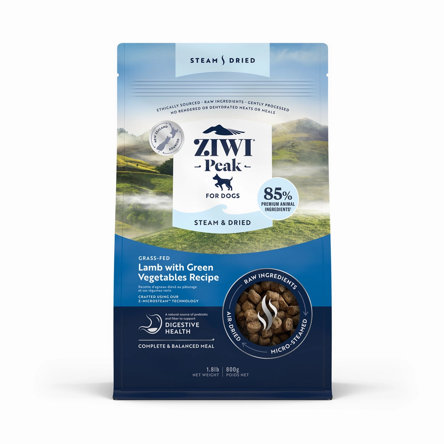 ZiwiPeak Steam & Dried Dog Food - Grass-fed Lamb with Green Vegetables Recipe